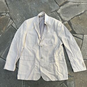 Perry Ellis Blazer Mens 44 Reg Tan Linen Sport Coat Classic Fit Herringbone